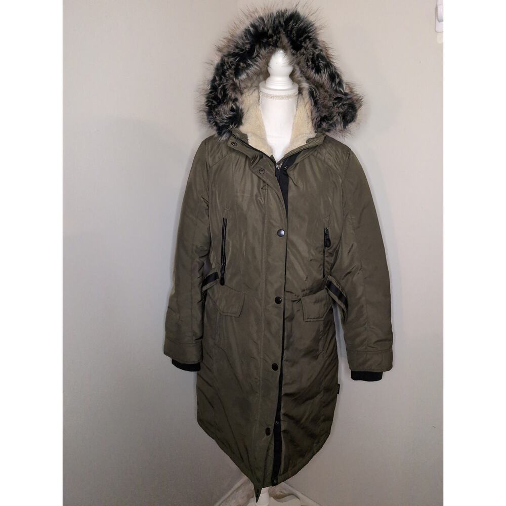 Stoic insulated outdoor winter warm down parka olive green coat med